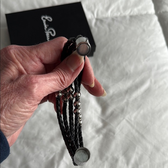 Erwin Pearl Women’s Black Braided Leather and Silver Bracelet - Picture 6 of 6